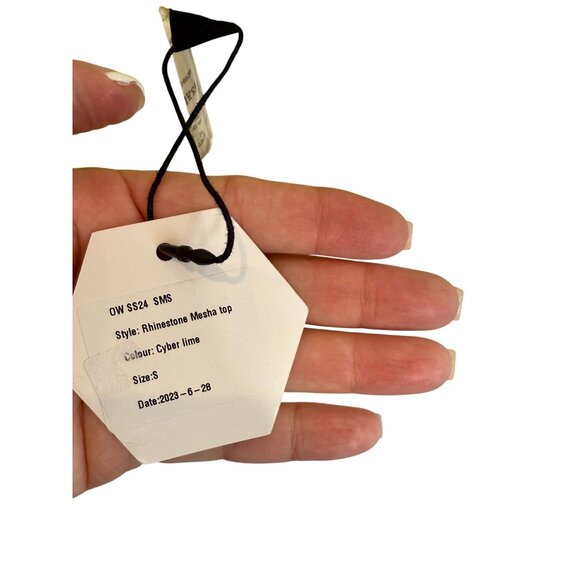 OW Collection MESHA Rhinestone Blouse in Cyber Lime Green NWT - Size S - Picture 6 of 11